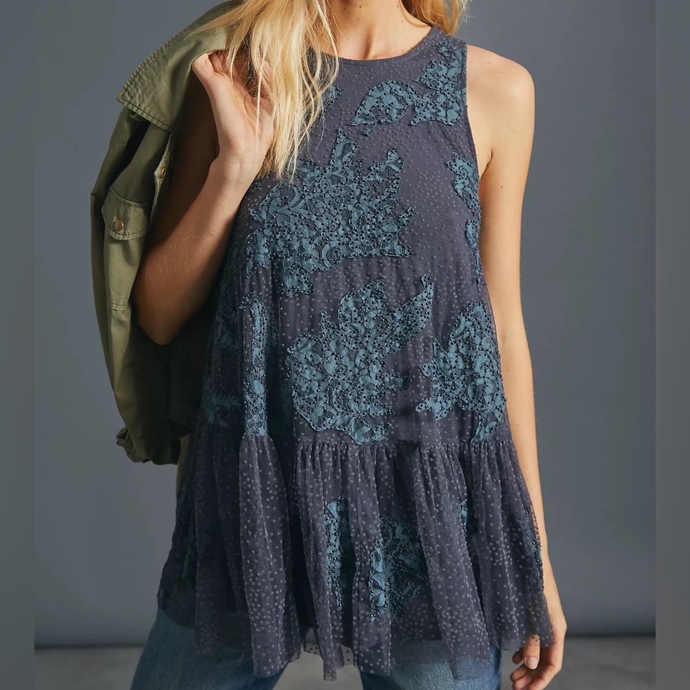 Anthropologie NEOMIA Appliqué Lace Tunic Blouse XS